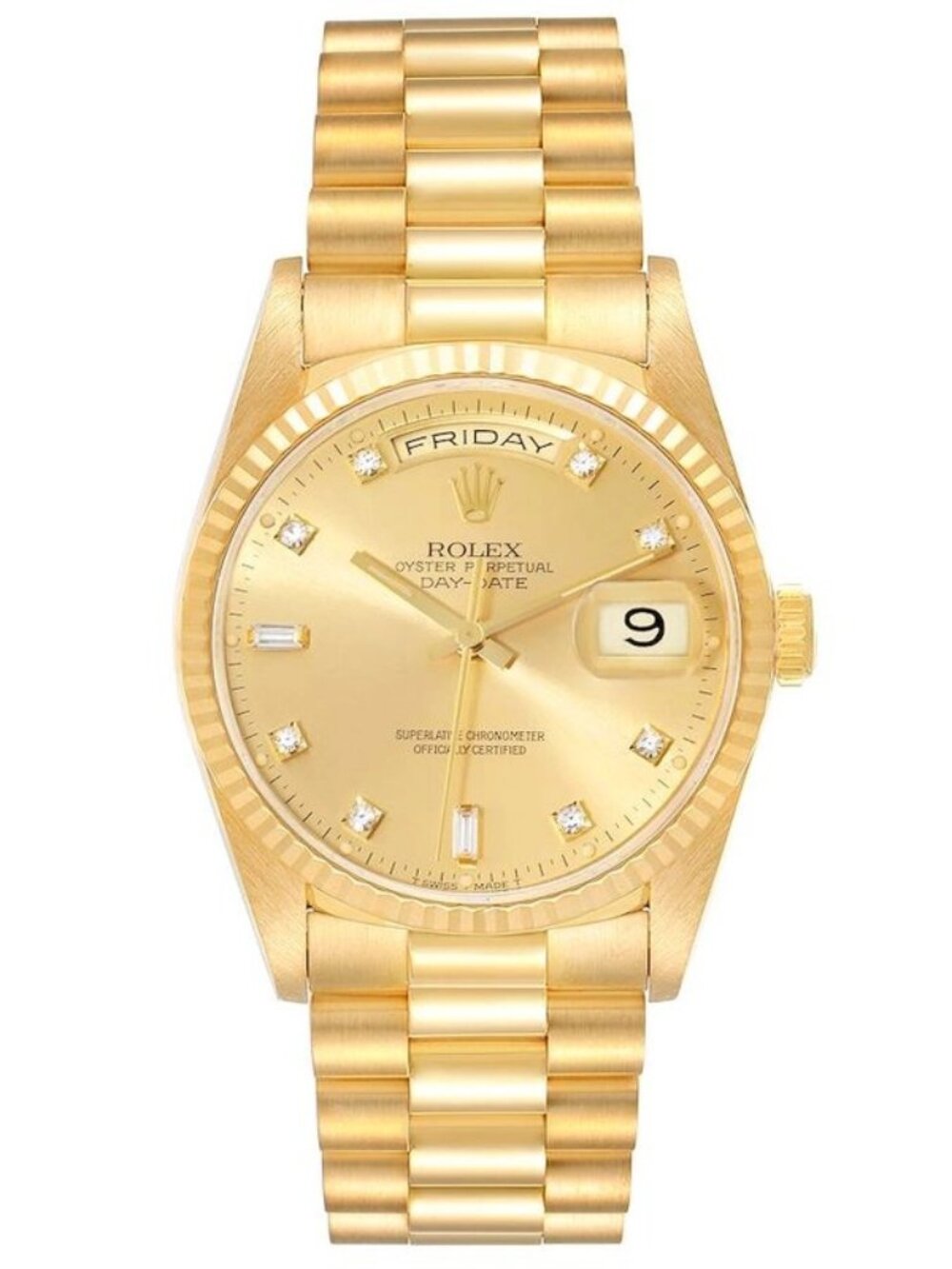 Rolex Day Date 36 Champagne Diamond Dial on President Ref 18238 with Papers